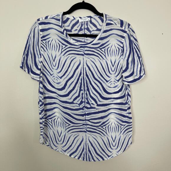 Equipment Small S Bright White Blue Silk Riley Endangered Tee Multi Tiger Stripe - Picture 1 of 10